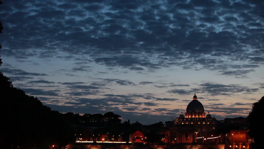 View of San Pietro and the Vatican City at sunset.