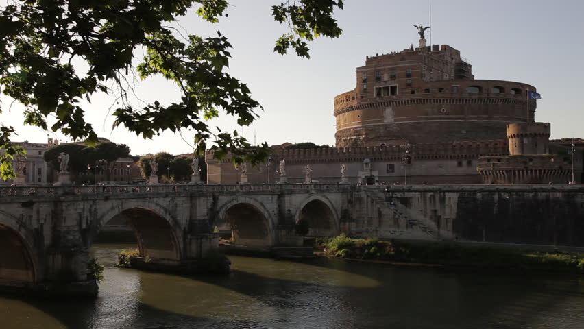 Angled footage of Ponte and Castel Sant'Angelo
