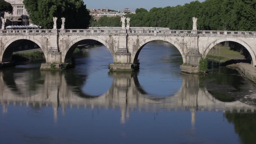 Footage of the entirety of the Ponte Sant'Angelo as seen from a nearby bridge.