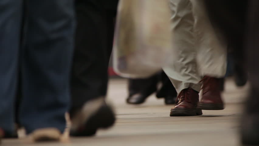 People's feet walking on the London Bridge Royalty-Free Stock Footage #3383582