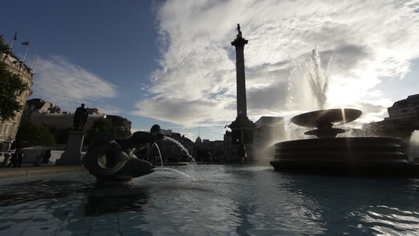 Lord Nelson's monument with fountain foreground