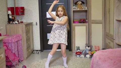 Happy Teenage Girl Dancing Bedroom Wearing Stock Footage Video (100% ...