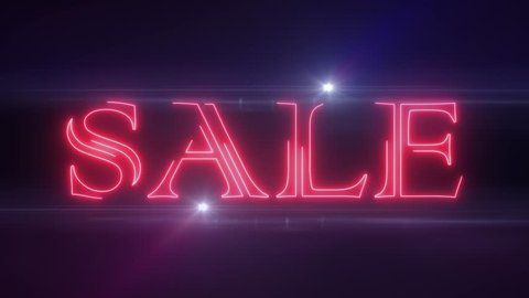 red lazer neon SALE text with shiny light optical flares animation on black background - new quality retro vintage disco dance motion joyful addvertisement commercial video footage loop design