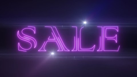 pink laser neon SALE text with shiny light optical flares animation on black background - new quality retro vintage disco dance motion joyful advertisement commercial video footage loop design