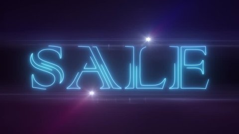 blue laser neon SALE text with shiny light optical flares animation on black background - new quality retro vintage disco dance motion joyful advertisement commercial video footage loop design