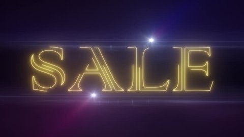yellow laser neon SALE text with shiny light optical flares animation on black background - new quality retro vintage disco dance motion joyful advertisement commercial video footage loop design
