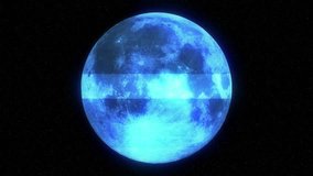 holographic full moon on jumpy red glitch old lcd led tv computer screen display seamless loop animation black stars background - new quality natural colorful joyful video footage