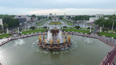 Aerial View of Fountain of Friendship of Peoples at VDNH Moscow