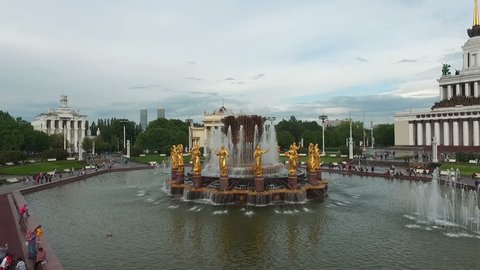 Aerial View of Fountain of Friendship of Nations at VDNKh, Moscow