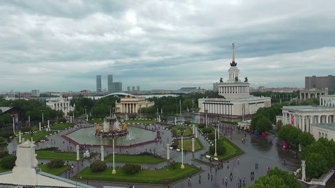 Aerial View of VDNKh Central Pavilion After Rain, Moscow