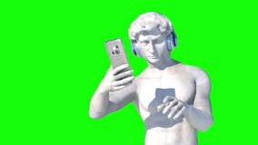 classic antique statue of David with a cellular smartphone phone in hand 3d render pop art style  on a green background   - Powered by Shutterstock - Get 15% off with code: PIKWIZARD15