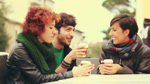 Group of Friends with Hot Drink on Winter, videoclip de stoc
