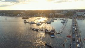 Aerial drone video St augustine Municipal marina sunset a1a