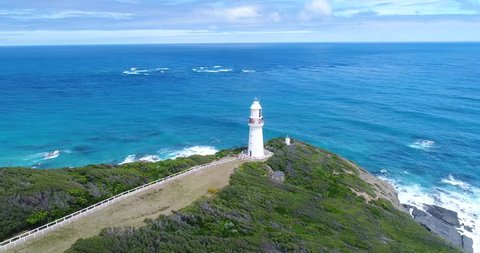 Flying over the Otway Lighthouse, Great Ocean Road, Victoria, Australia