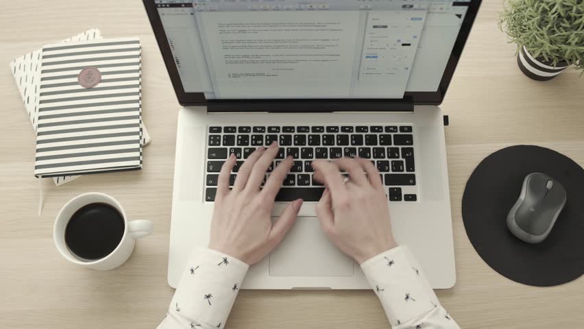 Female hands typing on laptop, drinking coffee. Keyboard typing hands. 
Office work flatlay. Setting goals. Business woman, Lady boss | Shutterstock HD Video #33869593