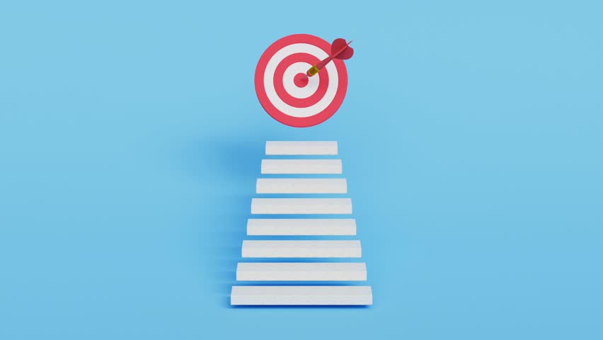 Stair to success. Career path or step to achieve business target. Growth or ambition concept. improvement or challenge to reach goal. Stairway reach target or progress to reach goal. 4k 3d animation