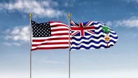 USA or america and British Indian Ocean Territory flag waving on sky background.