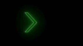 glowing neon arrow direction on black background, neon arrow sign animation.