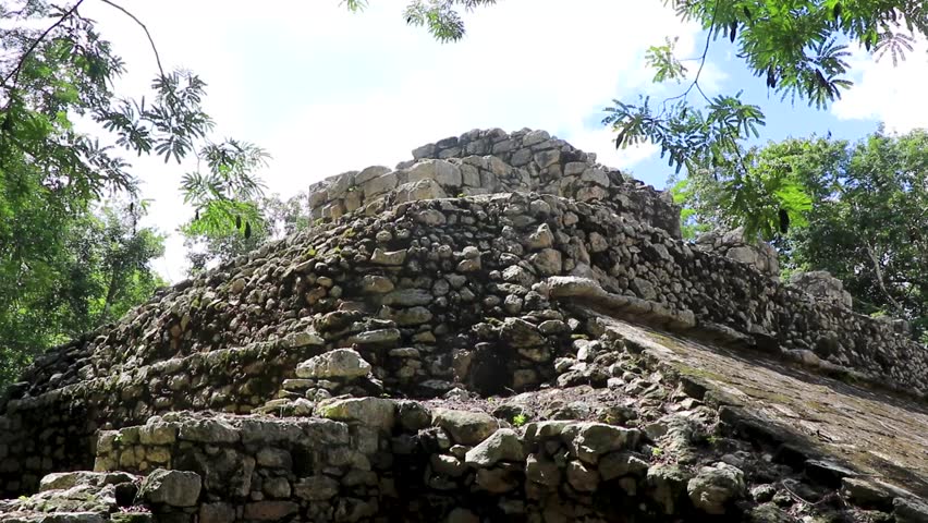 Coba Maya Ruins the ancient buildings pyramids and ball game in the tropical forest jungle in Coba Municipality Tulum Quintana Roo Mexico.