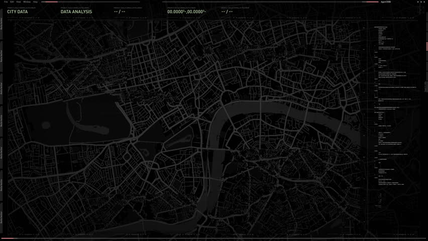 Spy surveillance tracking system scanning the city map. Spy surveillance tracking tech searching for the target. Spy surveillance tracking tech locates the target signal and follows it on the map. UI. | Shutterstock HD Video #3388234765