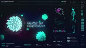 Covid 19 Prevention Hologram On Digital Background Warns Of Virus Epidemic Dangers. Dangerous Virus Epidemic Analysis In Scientific Research Background. Epidemic Virus Cells Floating In Background - Powered by Shutterstock - Get 15% off with code: PIKWIZARD15