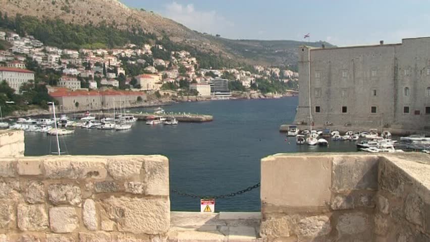 Harbor full of boats in Dubrovnik on Croatian coast area