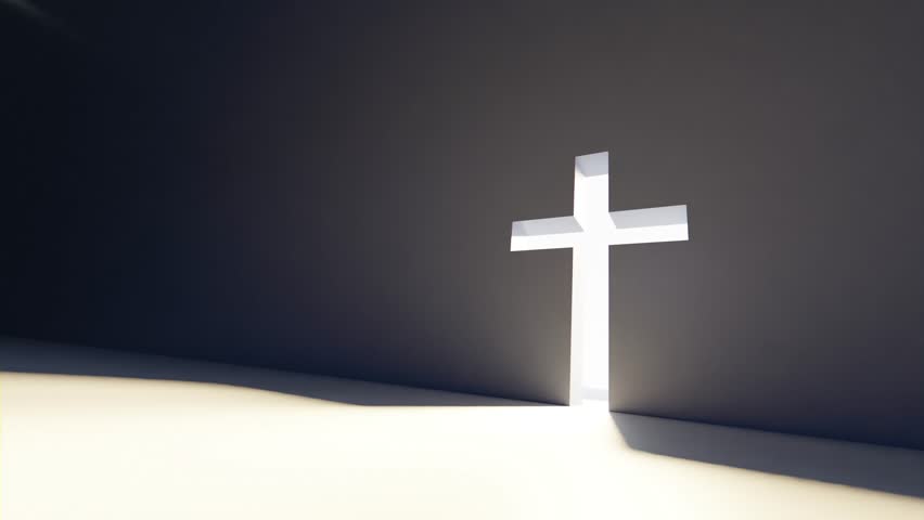 People Walking Towards a Huge Cross Passage - conceptual religious 3d animation - wide angle