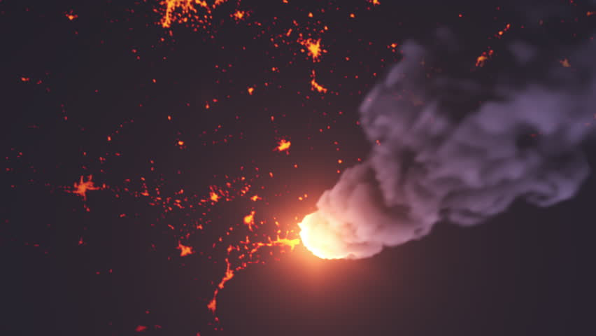 Asteroid burning toward Earth continent at night 
Cinematic view of Meteor burning close to impact earth, 2023
