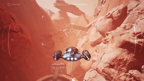 In Digital Game Adventure Spaceship Explores Unknown Planet Level. Futuristic Adventure Digital Game Animation. Searching For Hidden Secrets In Digital Adventure Game. Sci-Fi. Entertainment