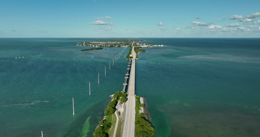 Flying backwards above Florida Overseas highway near Islamorada.  