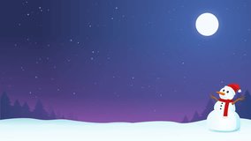 10-second animation loop of a snowy fir forest landscape on a starry moonlit night with a snowman in Christmas colors on the right - Powered by Shutterstock - Get 15% off with code: PIKWIZARD15