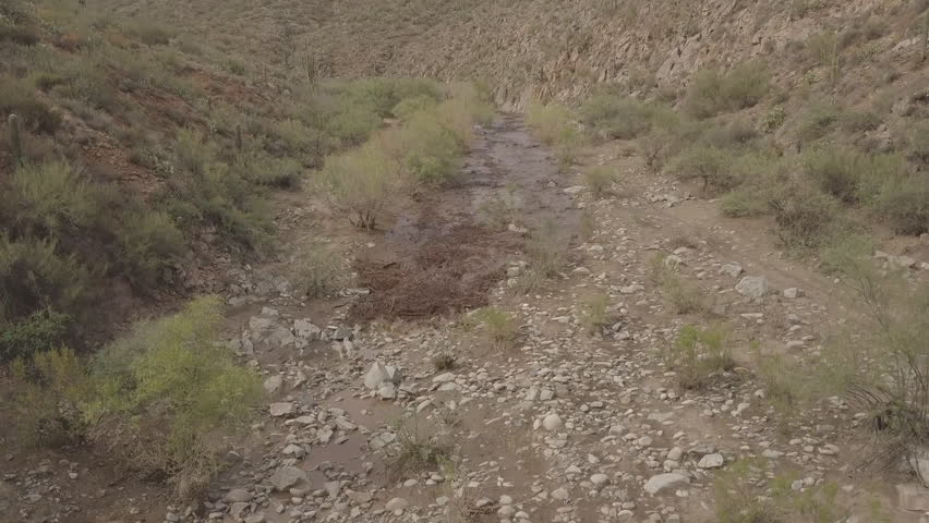 Aerial view of the mountain stream after heavy rains Dothar Province Sultanate of Oman.
