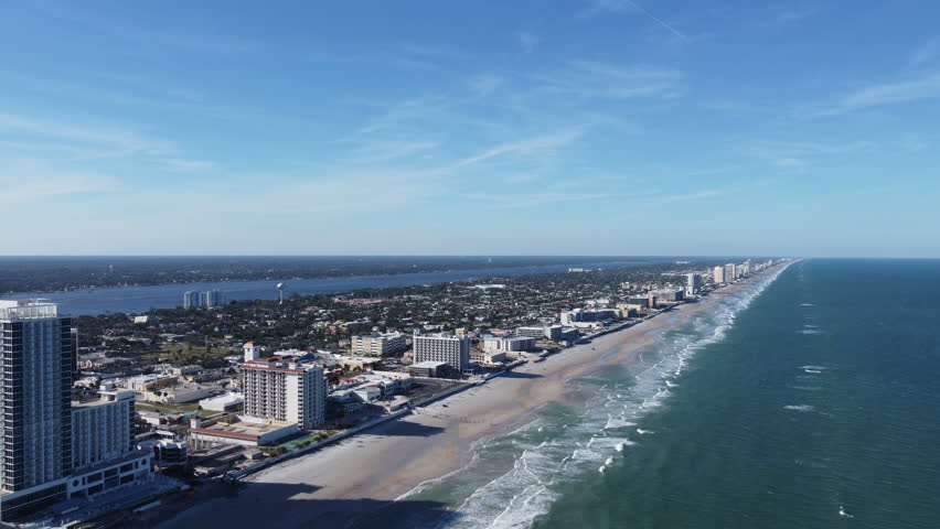 Drone shot of Daytona beach Florida in winter  Royalty-Free Stock Footage #3390140563