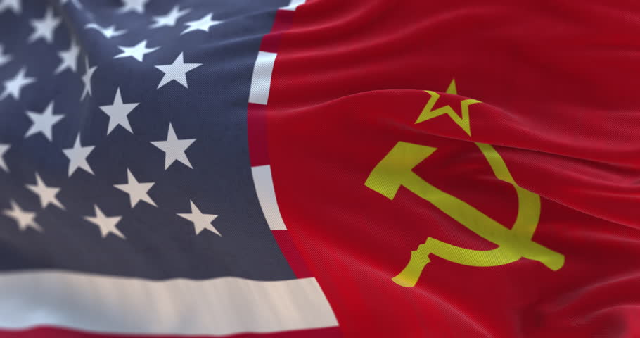 United States and URSS flag waving. Loop