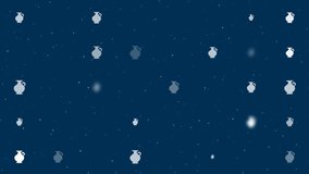 Template animation of evenly spaced antique vase symbols of different sizes and opacity. Animation of transparency and size. Seamless looped 4k animation on dark blue background with stars