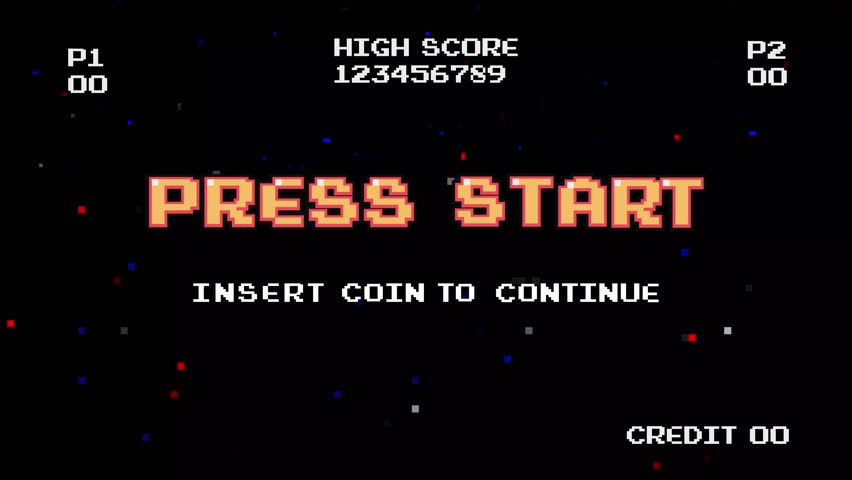 PRESS START INSERT A COIN TO CONTINUE .pixel art .8 bit game.retro game. for game assets in vector illustrations.