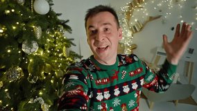 Virtual Christmas: Couple Celebrates with Family via Video Calls and Gadgets, Creating Festive Atmosphere at Home. High quality 4k footage - Powered by Shutterstock - Get 15% off with code: PIKWIZARD15