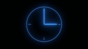 Analog glowing clock animation , 12 hour loop. neon clock , Counting down clock isolated animated