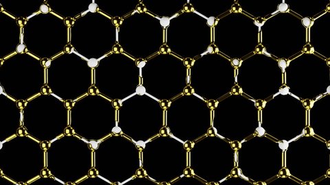 looped 4k footage  nanomaterial, mesh, molecular hexagonal structure, honeycomb connection of molecules in gold liquid, abstract hi-tech design: film stockowy
