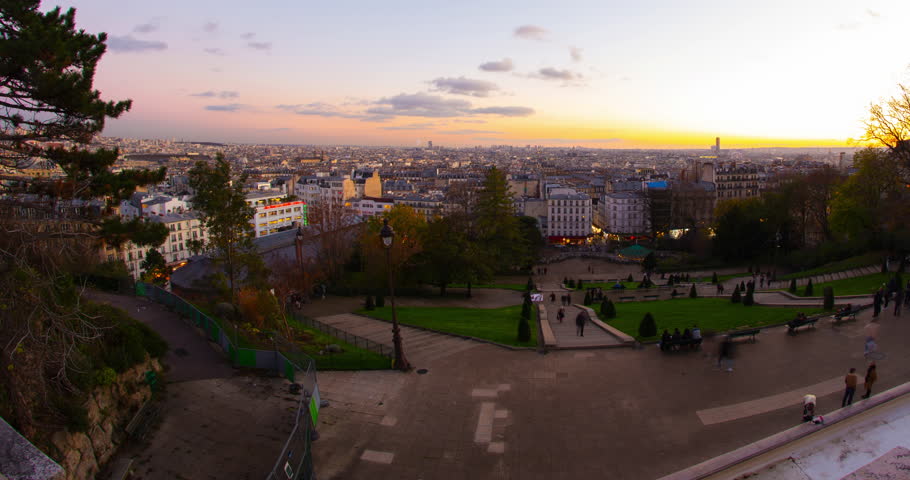 Paris Sunset 4K City Skyline Morning Dusk Evening Wide Panorama France
