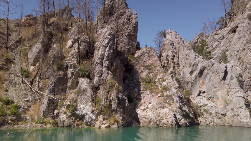 Lake And Mountain Cliffs In Green Canyon Near Manavgat, Antalya Region, Turkey. Pan Left