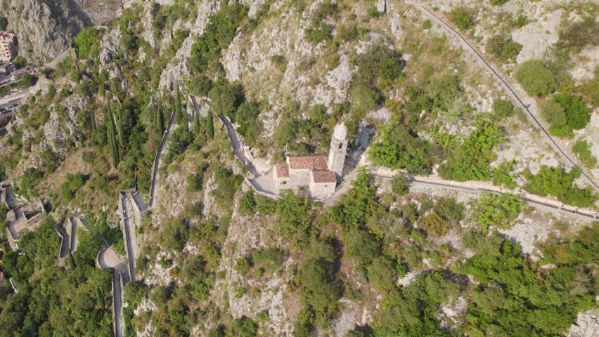 Attractive Church of Our Lady of Remedy on the slope of the mountain in Kotor, Montenegro