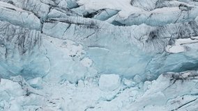 Textured surface of glacier. Aerial drone view