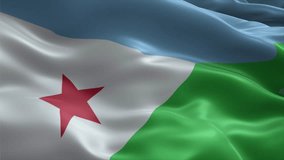 Djibouti flag video waving in wind. Realistic flag background. Close up view, perfect loop, 4K footage