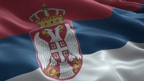 Serbia flag video waving in wind. Realistic flag background. Close up view, perfect loop, 4K footage