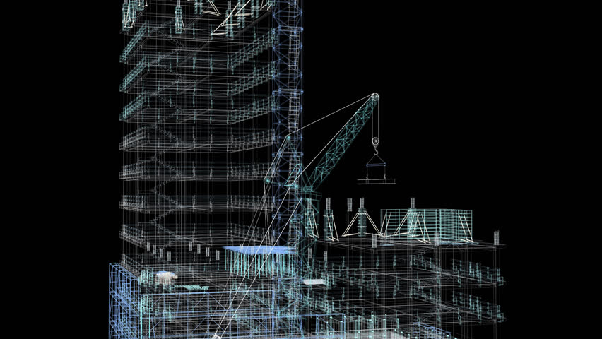 Building Contruction Site, BIM Project, 3d rendering, 3d illustration	
