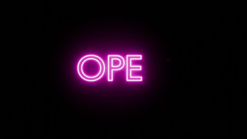 We're Open Neon Sign Background Seamless Looping 4k animation of a neon open sign blinking for night storefront