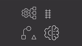 Professional skill animation library. Personal qualities animated white line icons. Self development and growth. Isolated illustrations on dark background. Transition alpha. HD video. Icon pack