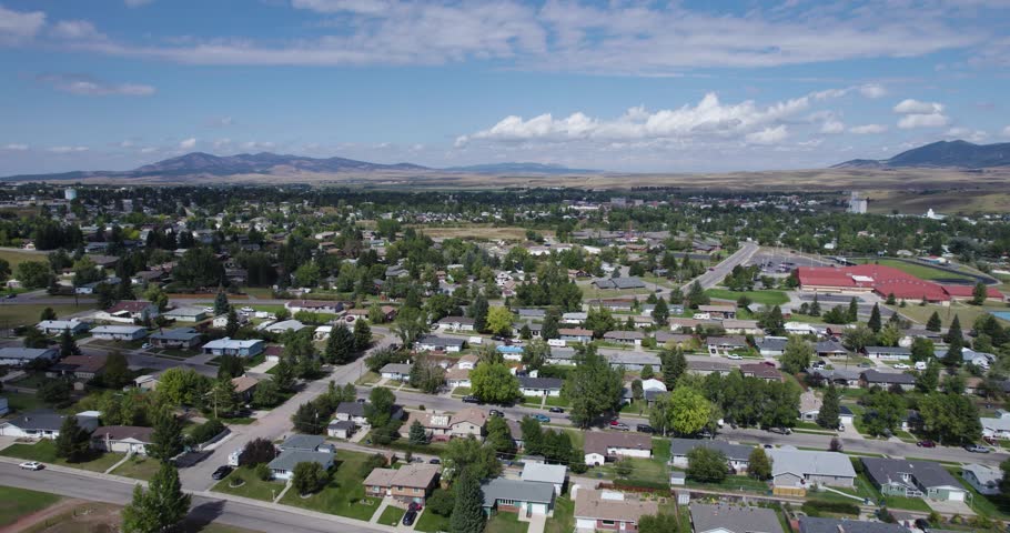 Panorama Of Housing Estate In Suburbs Of Lewistown, Fergus County, Montana, United States. Aerial Shot Royalty-Free Stock Footage #3391022253
