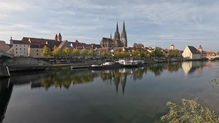 Regensburg is a medieval city in Bavaria through which the Danube river flows, 4K